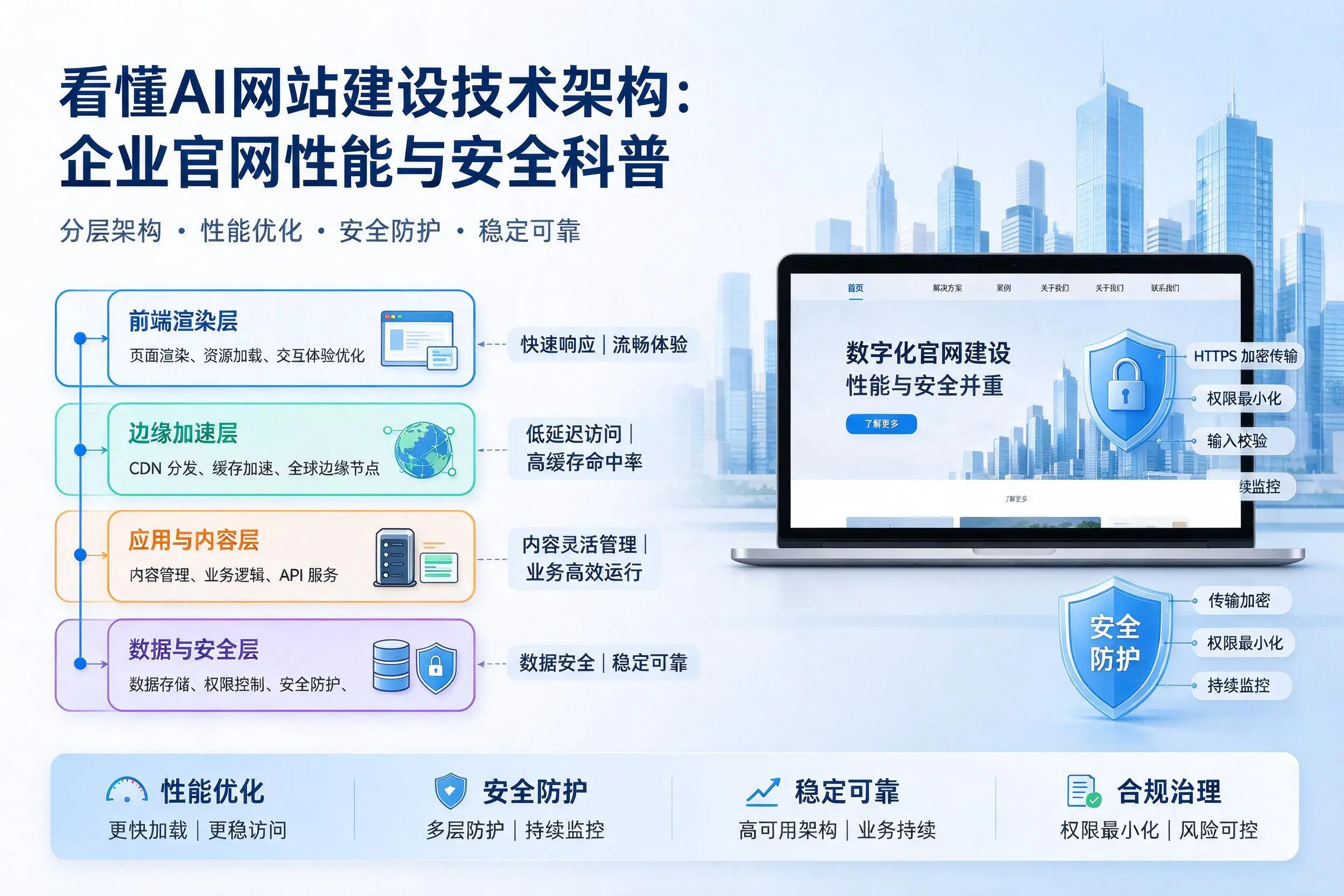 看懂AI网站建设技术架构：嘉峪关企业官网性能与安全科普