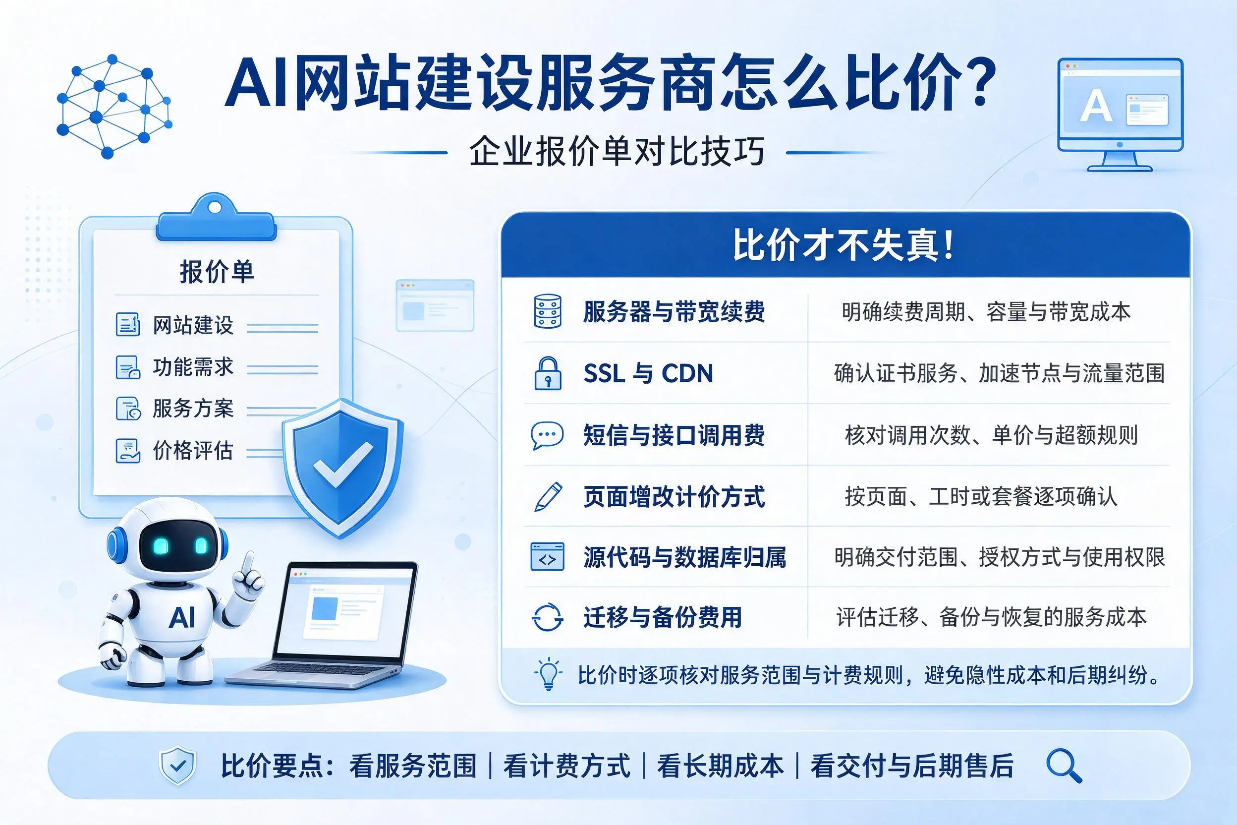 AI网站建设服务商怎么比价？嘉峪关企业报价单对比技巧