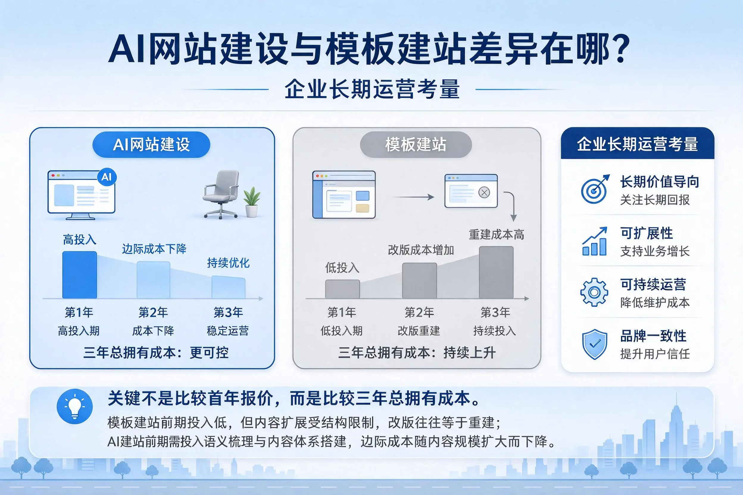 AI网站建设与模板建站差异在哪？嘉峪关企业长期运营考量