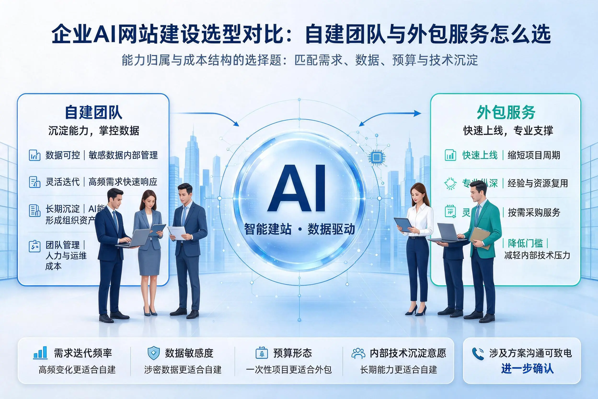 嘉峪关企业AI网站建设选型对比:自建团队与外包服务怎么选